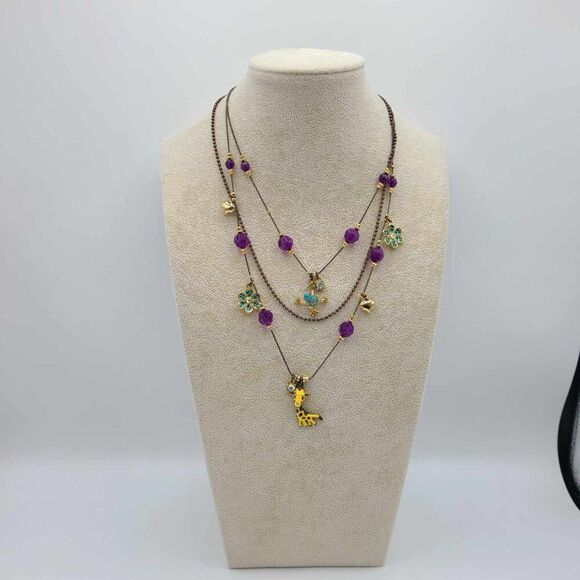 Betsey Johnson Giraffe Purple Crystal Multi Strand Necklace - Picture 10 of 10